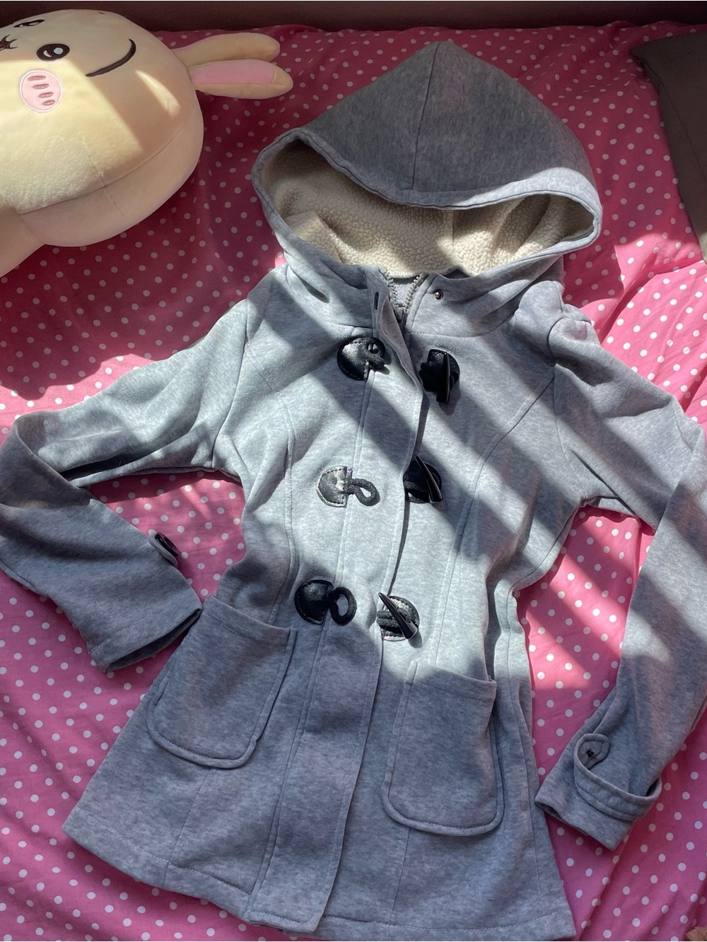 Girls' Gray Hooded Toggle Coat - Brand: